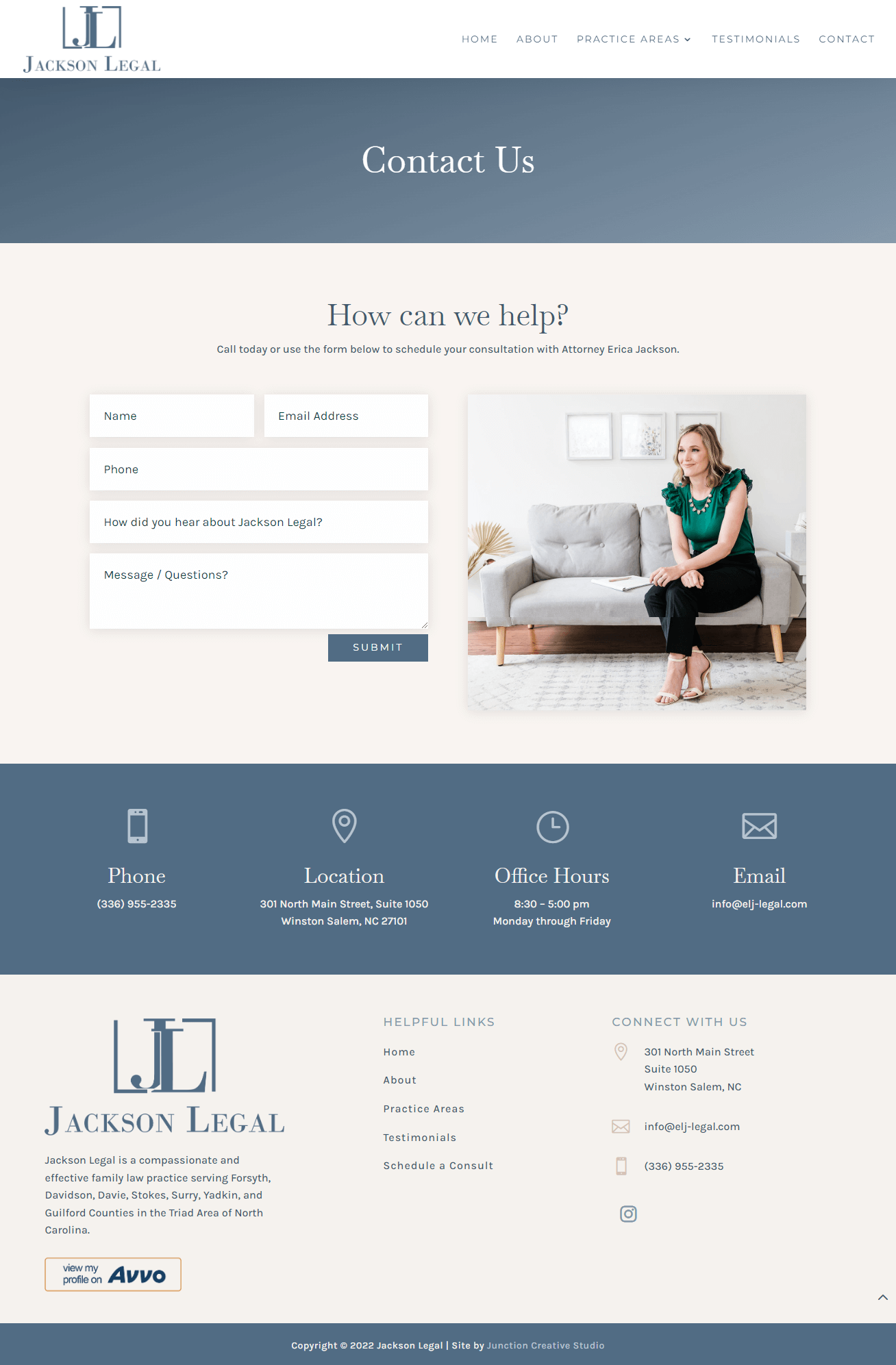 Law Firm Contact Page Design | Website by Junction Creative Studio