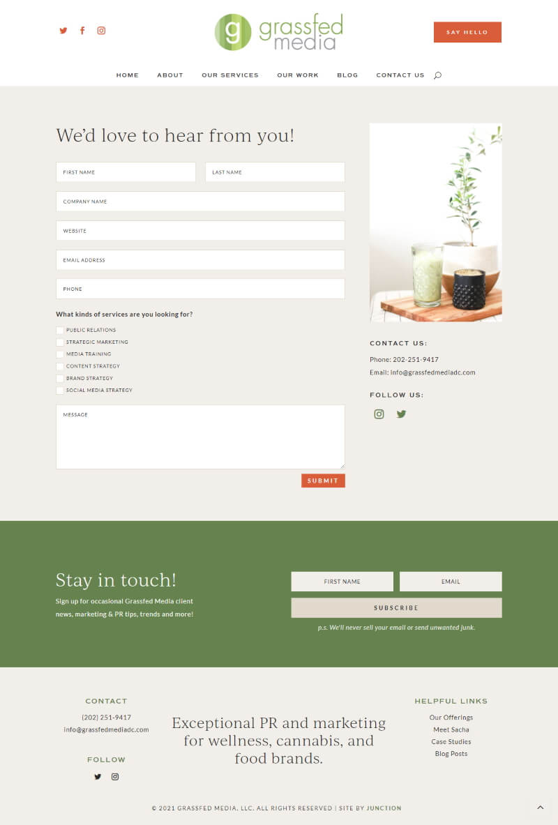 PR Firm Contact Page Design by Junction Creative Studio